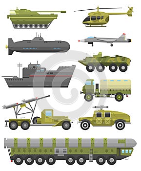 Military technic transport armor flat vector illustration.