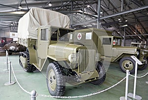 The military-technical festival `the Motors of Victory` in the Park `Sokolniki`. ZIS-42 semi-tracked truck. Moscow