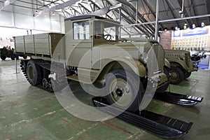 The military-technical festival `the Motors of Victory` in the park `Sokolniki`. ZIS-33, semi-tracked truck, Moscow,
