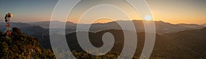 Military telecommunication station Panoramic sunrise over the mountains in northern Thailand, Ban Pang Pai, Mae Moh, Lampang.