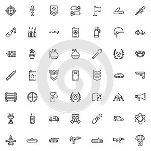 Military theme line icons set