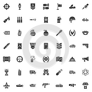 Military theme vector icons set