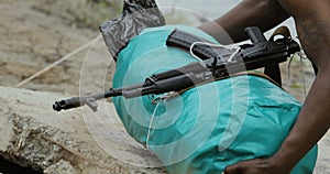 Military training. A close-up of an assault rifle Kalashnikov