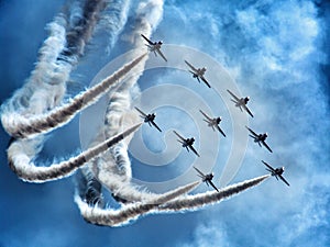 Military training jet aircraft aerobatic team.