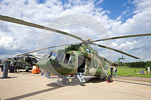 Military transport helicopter Mi-17V-5 close-up. MAKS-2017 airshow