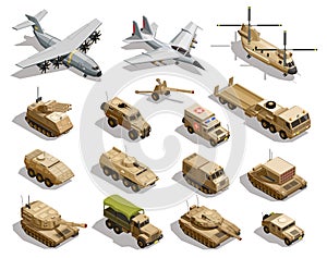 Military Transport Isometric Icons Set