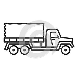 Military truck icon. Line armed vehicle. Flat style vector illustration isolated on white background