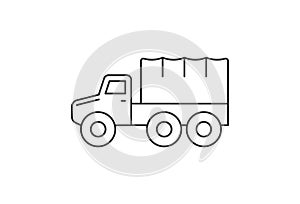 Military truck line icon on white