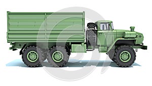Military Truck Off Road 6x6 3D rendering on white background