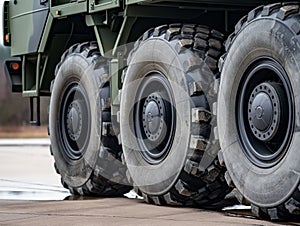 Military Truck Tires in a Row