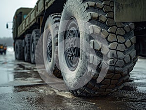 Military Truck Wheels on Rough Terrain