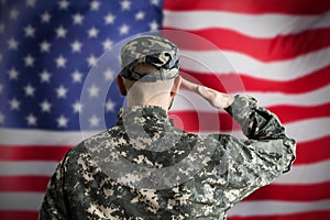 Military US Soldier Saluting Flag