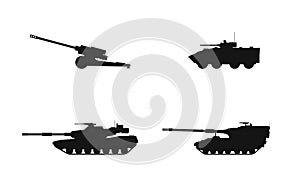 Military vehicle equipment icon set. army artillery machines. isolated vector image