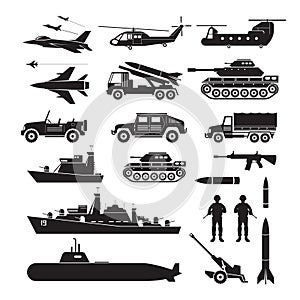 Military Vehicles Object Silhouette Set, Side View photo