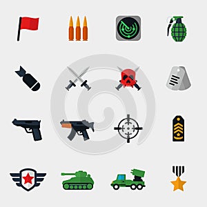 Military and war icons flat