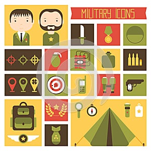 Military and war icons set. Army infographic