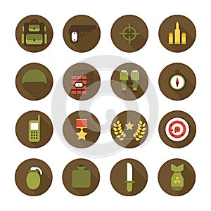 Military and war icons set. Army infographic design elements. Illustration in flat style.