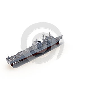 Military warship on white. 3D illustration
