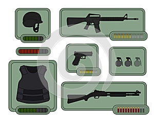 Military weapons icons. Game resources