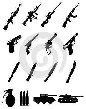 Military weapons icons set photo