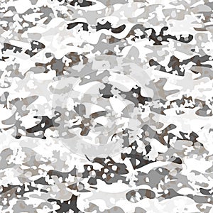 Military winter woodland white camouflage seamless pattern, vector illustration