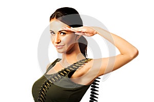 Military woman making salute gesture