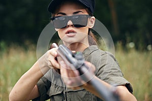 Military woman Shotgun hunting sunglasses weapons