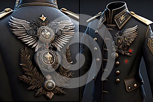 Militarystyle Jacket With Epaulets And Medals. Generative AI