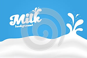 Milk background with splashes. Rippled wavy milk texture with drops