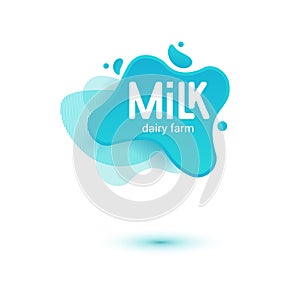 Milk badge and dairy labels with splashes and bolts. Milk badge with drop and splash for labels of package. Liquid