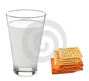 Milk, biscuits,  isolated put on a white background.