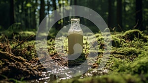 Milk Bottle In Mossy Forest: Ethical Concerns And Rural Life Depiction