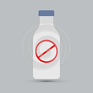 Milk bottle with prohibition sign on it, no milk, lactose free, allergen free concept