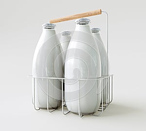 Milk Bottles In Wire Carry Crate