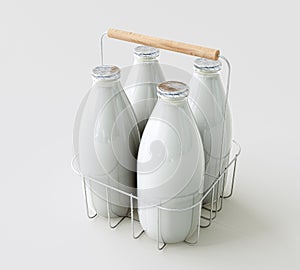 Milk Bottles In Wire Carry Crate