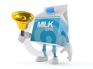 Milk box character ringing a handbell
