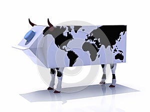 Milk box like a cow with world map instead of blots