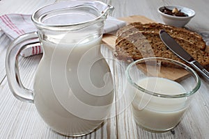 Milk and bread with chocolate spread