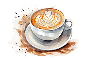 Milk brown white background espresso cafe cup cappuccino latte hot coffee drink art