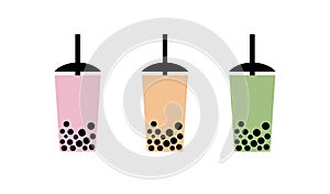 Milk bubble tea vector drink tapioca cup. Boba bubble tea pearl taiwan thai drink tapioca