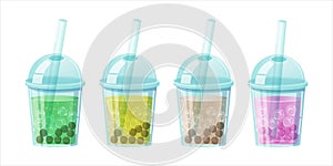 Milk bubble tea vector drink tapioca cup. Boba bubble tea pearl taiwan thai drink tapioca.