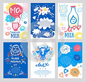 Milk card, logo. Print card for dairy, agriculture, shops, a milk bar.