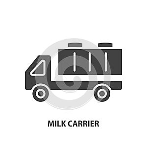 Milk carrier glyph icon. Tanker with milk flat sign. Vector illustration