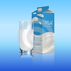 Milk Carton Box with Glass cup. Vector template