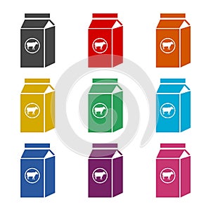 Milk carton box isolated on white, icon or logo, color set