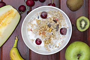 Milk with cereals and fruits