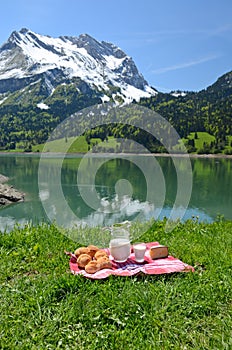 Milk, cheese and bread