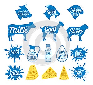 Milk and Cheese Labels, Icons and Design Elements
