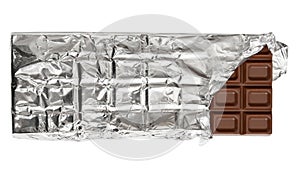 Milk chocolate bar in tinfoil