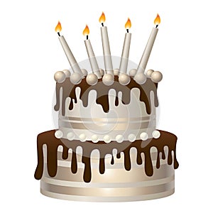 Milk chocolate birthday cake icon, cartoon style